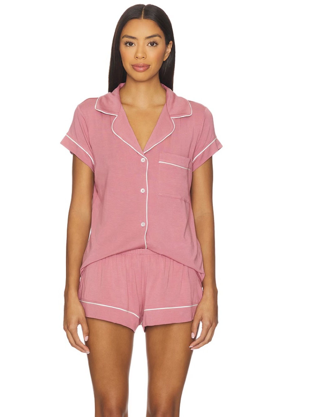 Eberjey Gisele Shortie Short Pajama Set in Berry Blush with Ivory Size XS - Picture 13 of 13